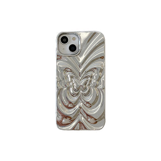 Auramma Collections Avant Basic Glossy Plain Color Silver 3D Groovy Style Butterfly Soft TPU Case iPhone 15 14 13 12 11 Pro Max