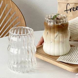 Auramma Aavant Basic Minimalist Aesthetic Clear Wavy Smooth Ribbed Coffee Latte Green Tea Drinking Glass Straw Home Bar Club Party Events