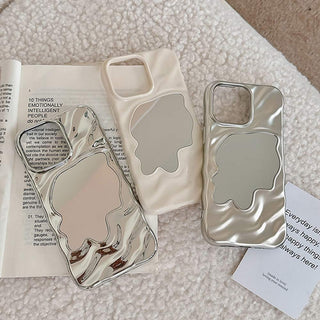 Auramma Collections Aesthetic Statement Matte Silver Glossy White Purple Mint Clear 3D Ripple Wavy Textured Surface Mirror Soft TPU Case iPhone 16 15 14 13 Pro Max