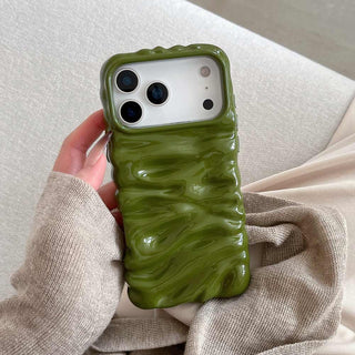 Auramma Collections Autumn Dark Aesthetic Glossy Olive Avocado Green Chocolate Khaki Burgundy Wine Red Brown 3D Folds Creases Style Surface Soft TPU Case iPhone 17 16 15 14 13 Pro Max Air