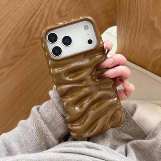 Auramma Collections Autumn Dark Aesthetic Glossy Olive Avocado Green Chocolate Khaki Burgundy Wine Red Brown 3D Folds Creases Style Surface Soft TPU Case iPhone 17 16 15 14 13 Pro Max Air
