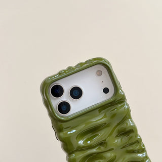 Auramma Collections Autumn Dark Aesthetic Glossy Olive Avocado Green Chocolate Khaki Burgundy Wine Red Brown 3D Folds Creases Style Surface Soft TPU Case iPhone 17 16 15 14 13 Pro Max Air