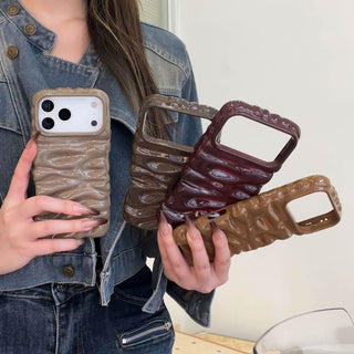 Auramma Collections Autumn Dark Aesthetic Glossy Olive Avocado Green Chocolate Khaki Burgundy Wine Red Brown 3D Folds Creases Style Surface Soft TPU Case iPhone 17 16 15 14 13 Pro Max Air