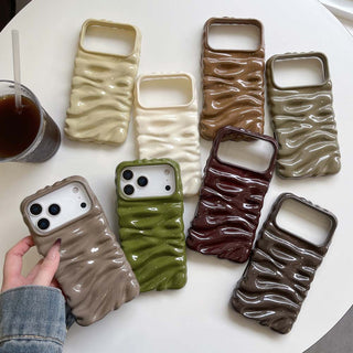 Auramma Collections Autumn Dark Aesthetic Glossy Olive Avocado Green Chocolate Khaki Burgundy Wine Red Brown 3D Folds Creases Style Surface Soft TPU Case iPhone 17 16 15 14 13 Pro Max Air