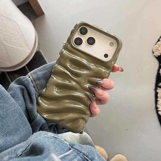 Auramma Collections Autumn Dark Aesthetic Glossy Olive Avocado Green Chocolate Khaki Burgundy Wine Red Brown 3D Folds Creases Style Surface Soft TPU Case iPhone 17 16 15 14 13 Pro Max Air