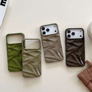Auramma Collections Autumn Dark Aesthetic Glossy Olive Green Chocolate Khaki 3D Crinkles Style Soft TPU Case iPhone 17 16 15 14 13 12 11 Pro Max Plus Air