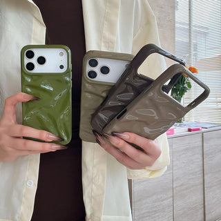 Auramma Collections Autumn Dark Aesthetic Glossy Olive Green Chocolate Khaki 3D Crinkles Style Soft TPU Case iPhone 17 16 15 14 13 12 11 Pro Max Plus Air