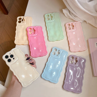 Auramma Collections Avant Basic Cool Minimalist Aesthetic Wavy Edge 3D Meteorite Style Glossy Macaron Butter Yellow Sakura Barbie Pink Mint Baby Blue Soft TPU Case iPhone 16 15 14 13 12 Pro Max Plus 16e