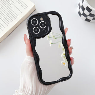 Auramma Collections Avant Basic Glossy Clear Black White Funky Wavy Edge Mirror Soft TPU Case iPhone 16 15 14 13 12 11 Pro Max Plus Mini