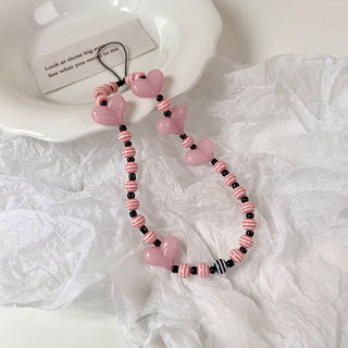 Auramma Collections Avant Basic Black Pink Stripe Bead Heart String Phone Charm