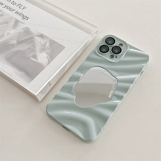 Auramma Collections Avant Basic Silver Black Blue White Pink Purple Green 3D Wavy Ripple Puddle Mirror Better Late Than Never Quote Soft TPU Case iPhone 15 14 13 12 11 Pro Max