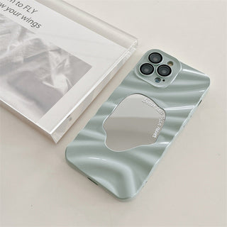 Auramma Collections Avant Basic Silver Black Blue White Pink Purple Green 3D Wavy Ripple Puddle Mirror Better Late Than Never Quote Soft TPU Case iPhone 16 15 14 13 12 11 Pro Max Plus
