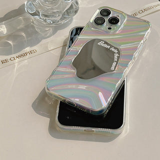 Auramma Collections Avant Basic Clear Laser Radiant Iridescent 3D Wavy Ripple Puddle Mirror Better Late Than Never Quote Soft TPU Case iPhone 14 13 12 11 Pro Max