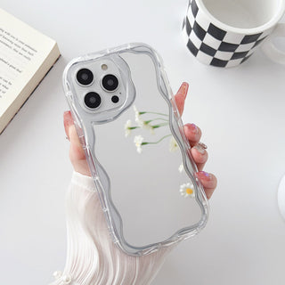 Auramma Collections Avant Basic Glossy Clear Black White Funky Wavy Edge Mirror Soft TPU Case iPhone 16 15 14 13 12 11 Pro Max Plus Mini