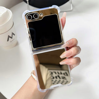 Auramma Collections Avant Basic Cool Mirror Rose Gold Silver Clear Bumper Soft TPU Case Samsung Z Flip 6 5 4 3 2