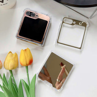 Auramma Collections Avant Basic Cool Mirror Rose Gold Silver Clear Bumper Soft TPU Case Samsung Z Flip 6 5 4 3 2