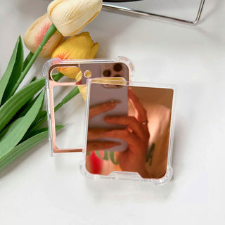 Auramma Collections Avant Basic Cool Mirror Rose Gold Silver Clear Bumper Soft TPU Case Samsung Z Flip 6 5 4 3 2