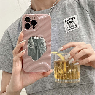 Auramma Collections Avant Basic Silver Black Blue White Pink Purple Green 3D Wavy Ripple Puddle Mirror Better Late Than Never Quote Soft TPU Case iPhone 16 15 14 13 12 11 Pro Max Plus
