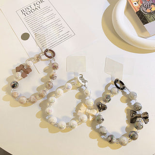 Auramma Collections Avant Basic Elegant Cute White Grey Brown Marble Bead Bracelet Phone Charm