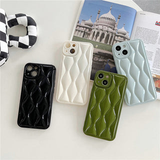Auramma Collections Avant Basic Minimalist Aesthetic Elegant Glossy Black White Blue Green Cushion Style Wavy Quilted Soft TPU Case iPhone 14 13 12 11 Pro Max