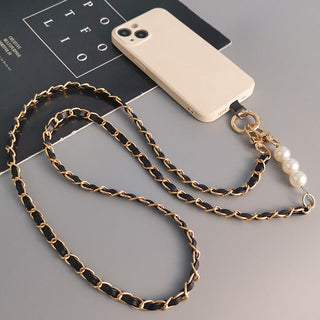 Auramma Collections Avant Basic Elegant Minimalist Aesthetic Green Black White Khaki Leather Gold Chain Crossbody Lanyard For Smart Phone iPhone Samsung