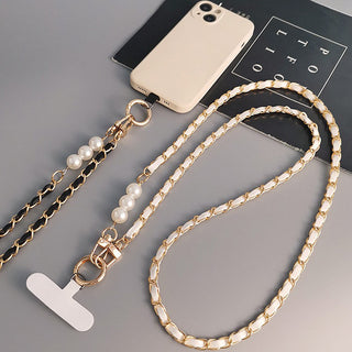 Auramma Collections Avant Basic Elegant Minimalist Aesthetic Green Black White Khaki Leather Gold Chain Crossbody Lanyard For Smart Phone iPhone Samsung