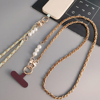 Auramma Collections Avant Basic Elegant Minimalist Aesthetic Green Black White Khaki Leather Gold Chain Crossbody Lanyard For Smart Phone iPhone Samsung