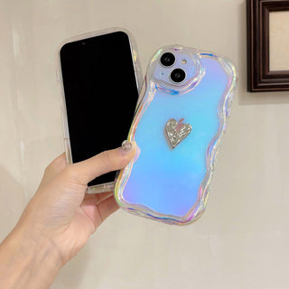 Auramma Collections Avant Basic Fairy Aesthetic Iridescent Radiant Color Wavy Funky Shape Silver Heart Clear TPU Case iPhone 14 13 12 11 Pro Max