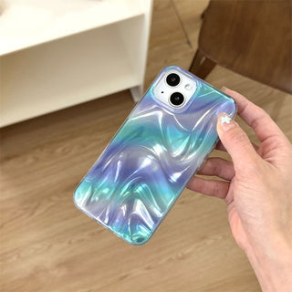 Auramma Collections Avant Basic Glossy Gradient Ombre White Gray Blue Green 3D Ripples Look Flat Surface Soft TPU Case iPhone 16 15 14 13 Pro Max
