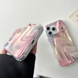 Auramma Collections Avant Basic Glossy Gradient Ombre Pink 3D Ripples Look Flat Surface Soft TPU Case iPhone 17 16 15 14 13 Pro Max