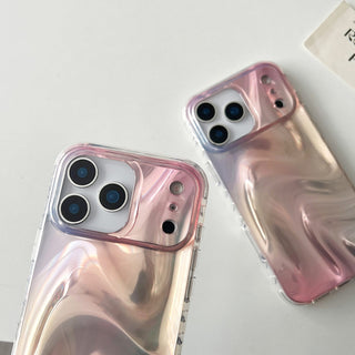 Auramma Collections Avant Basic Glossy Gradient Ombre Pink 3D Ripples Look Flat Surface Soft TPU Case iPhone 17 16 15 14 13 Pro Max