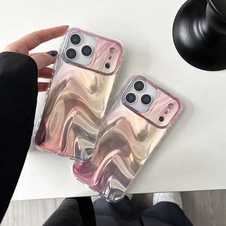 Auramma Collections Avant Basic Glossy Gradient Ombre Pink 3D Ripples Look Flat Surface Soft TPU Case iPhone 17 16 15 14 13 Pro Max