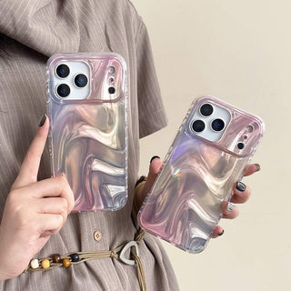Auramma Collections Avant Basic Glossy Gradient Ombre Pink 3D Ripples Look Flat Surface Soft TPU Case iPhone 17 16 15 14 13 Pro Max