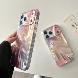 Auramma Collections Avant Basic Glossy Gradient Ombre Pink 3D Ripples Look Flat Surface Soft TPU Case iPhone 17 16 15 14 13 Pro Max