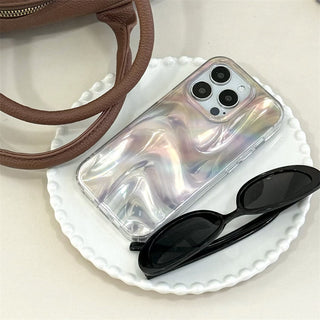 Auramma Collections Avant Basic Glossy Gradient Ombre White Gray Blue Green 3D Ripples Look Flat Surface Soft TPU Case iPhone 16 15 14 13 Pro Max