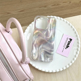 Auramma Collections Avant Basic Glossy Gradient Ombre White Gray Blue Green 3D Ripples Look Flat Surface Soft TPU Case iPhone 16 15 14 13 Pro Max