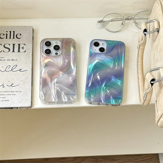 Auramma Collections Avant Basic Glossy Gradient Ombre White Gray Blue Green 3D Ripples Look Flat Surface Soft TPU Case iPhone 16 15 14 13 Pro Max