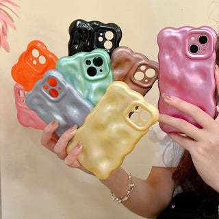 Auramma Collections Avant Basic Minimalist Aesthetic Glossy Pearl Glitter Purple Khaki Pink Grey Blue Tortoise Yellow Black Wavy Edge 3D Bubbles Style Soft TPU Case iPhone 16 15 14 13 12 11 Pro Max Plus