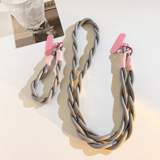 Auramma Collections Avant Basic Gray Pink Loose Braid Double Rope Mobile Phone Crossbody Wrist Lanyard