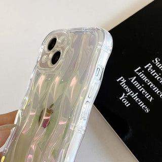 Auramma Collections Avant Basic Minimalist Aesthetic Clear Glossy Iridescent Radiant Rainbow Color Linear 3D Wavy Edge Soft TPU Case iPhone 15 14 13 12 11 Pro Max Plus