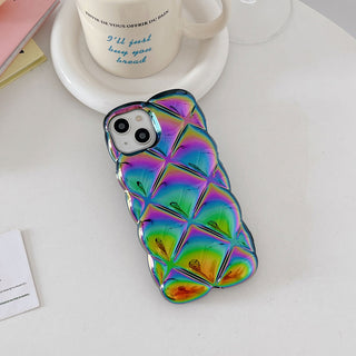 Auramma Collections Avant Basic Iridescent Radiant Laser Black Blue Pink White Clear 3D Diamond Shaped Puffer Style Soft TPU Case iPhone 16 15 14 13 12 11 Pro Max Plus