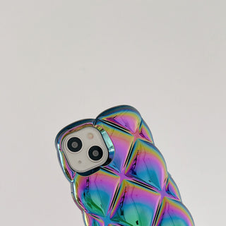 Auramma Collections Avant Basic Iridescent Radiant Laser Black Blue Pink White Clear 3D Diamond Shaped Puffer Style Soft TPU Case iPhone 16 15 14 13 12 11 Pro Max Plus