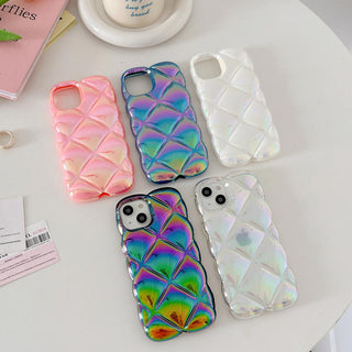 Auramma Collections Avant Basic Iridescent Radiant Laser Black Blue Pink White Clear 3D Diamond Shaped Puffer Style Soft TPU Case iPhone 16 15 14 13 12 11 Pro Max Plus