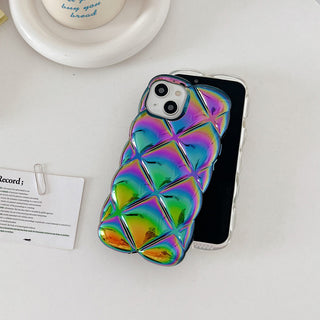 Auramma Collections Avant Basic Iridescent Radiant Laser Black Blue Pink White Clear 3D Diamond Shaped Puffer Style Soft TPU Case iPhone 16 15 14 13 12 11 Pro Max Plus