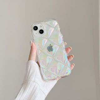 Auramma Collections Avant Basic Iridescent Radiant Laser Black Blue Pink White Clear 3D Diamond Shaped Puffer Style Soft TPU Case iPhone 16 15 14 13 12 11 Pro Max Plus