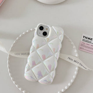 Auramma Collections Avant Basic Iridescent Radiant Laser Black Blue Pink White Clear 3D Diamond Shaped Puffer Style Soft TPU Case iPhone 16 15 14 13 12 11 Pro Max Plus