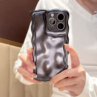 Auramma Collections Avant Basic Cool Minimalist Aesthetic Matte Metallic Black Blue Champagne Gold Pink Silver 
Wavy Edge 3D Meteorite Textured Surface Style Soft TPU Case iPhone 16 15 14 13 12 Pro Max