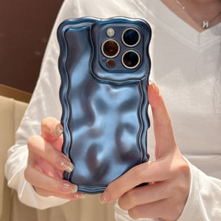 Auramma Collections Avant Basic Cool Minimalist Aesthetic Matte Metallic Black Blue Champagne Gold Pink Silver 
Wavy Edge 3D Meteorite Textured Surface Style Soft TPU Case iPhone 16 15 14 13 12 Pro Max