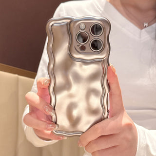 Auramma Collections Avant Basic Cool Minimalist Aesthetic Matte Metallic Black Blue Champagne Gold Pink Silver 
Wavy Edge 3D Meteorite Textured Surface Style Soft TPU Case iPhone 16 15 14 13 12 Pro Max