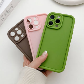 Auramma Collections Avant Basic Matte Plain Color Fuchsia Green Blue Brown Milk Tea White Black Thick Frame Soft TPU Case iPhone 16 15 14 13 12 Pro Max Plus